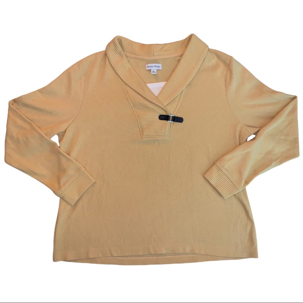Light Yellow Ribbed Folded V-Neck Sweater